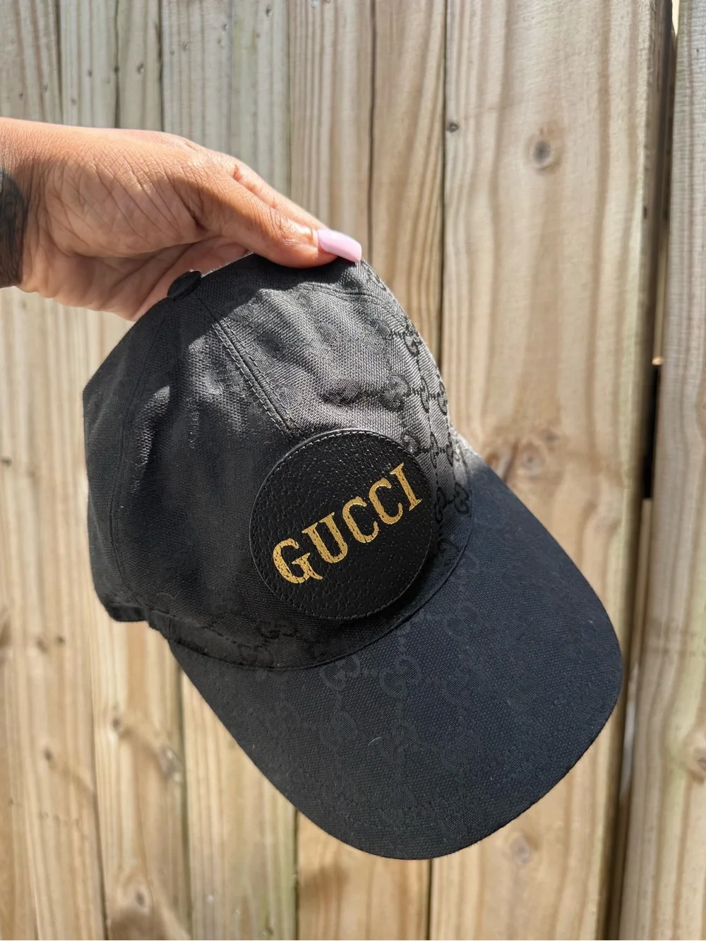 Gucci Black GG Logo Baseball Cap with Gold Patch